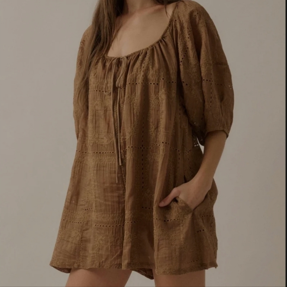 PromesaSo Pure Eyelet Lace Puff-Sleeve Babydoll Romper